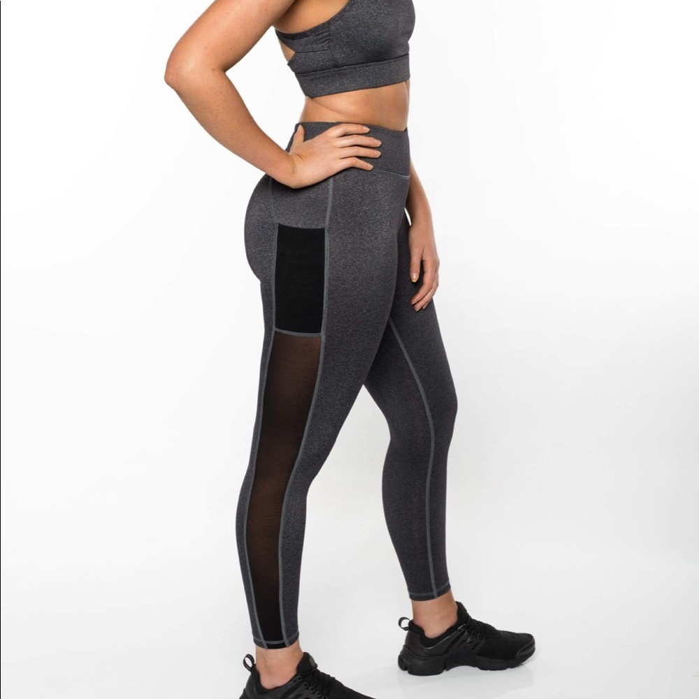Grey mesh leggings with pocket